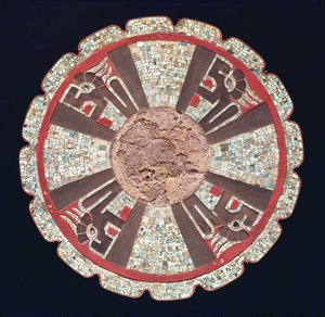 Teotezcacuitiapili, Belt Buckle Worn by Dignitaries Depicting the Four Fire Serpents, from El Castillo, Chitchen Itza, Yucatan State by Pre Columbian